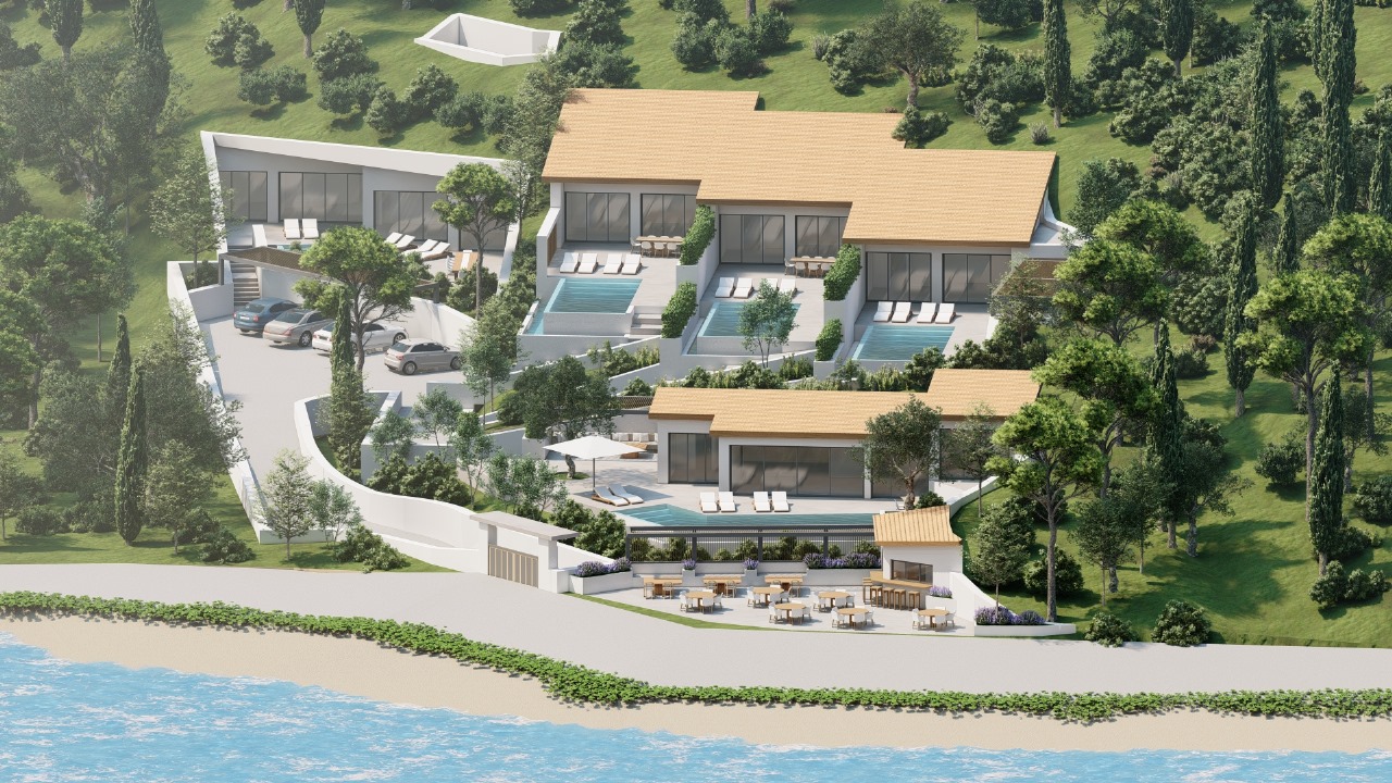Render of the five luxury villas facing the sea